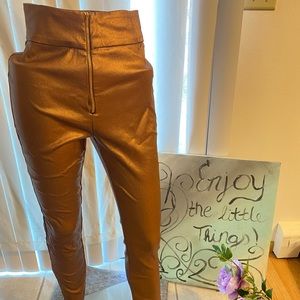 **Never Worn** Zip Front Wide Waistband Coated Pants by SHEIN